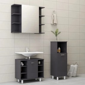 Set Mobili Da Bagno 3 Pz Grigio Lucido İn Truciolato /