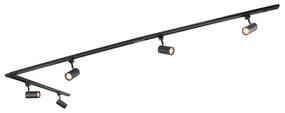 Sistema di illuminazione a binario moderno con 5 faretti nero 1 fase - Iconic Jeana