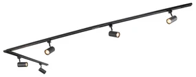 Sistema di illuminazione a binario moderno con 5 faretti nero 1 fase - Iconic Jeana