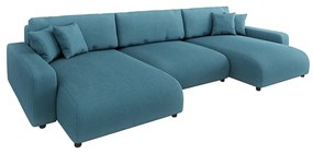 Divano angolare turchese allungabile/con contenitore (a U) con rivestimento in velluto a coste Sara – Ropez