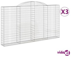 vidaXL Cesti Gabbioni ad Arco 3 pz 300x30x160/180 cm Ferro Zincato