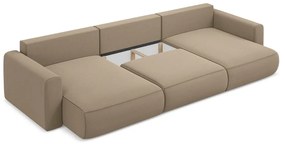 Divano angolare marrone chiaro allungabile/con contenitore (a U) con rivestimento in velluto Kapua – Makamii