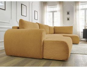 Divano angolare color senape allungabile (con penisola a sinistra/a forma di "U") con rivestimento in velluto a coste Lucien – Bobochic Paris