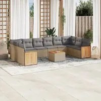 Set Divani da Giardino 11 pz con Cuscini Beige in Polyrattan 3228012