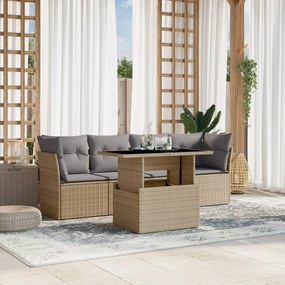 Set divano da giardino 5 pz con cuscini beige in polyrattan