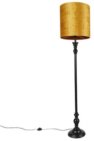 Lampada da terra nera con paralume in tessuto dorato 40 cm - Classico