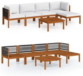 Set divani da giardino 6 pz con cuscini crema massello acacia