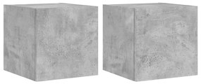 Mobili tv a parete con luci led 2pz grigio cemento 30,5x35x30cm