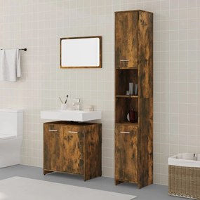 Set mobili da bagno 3 pz rovere fumo in legno multistrato