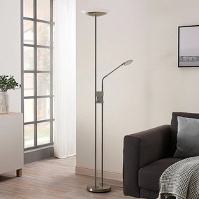 Lindby Lampada a LED da pavimento Jonne con braccio di lettura, dimmerabile, rotonda