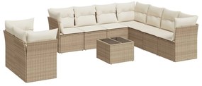 Set divano da giardino 10 pz con cuscini beige in polyrattan