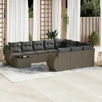 Set Divani da Giardino 11 pz con Cuscini in Polyrattan Grigio 3221931