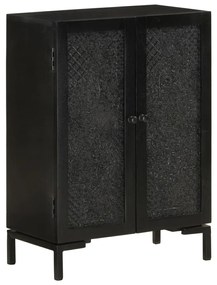 Credenza Nera 55x30x77 Cm İn Legno Massello Di Mango E Ferro /