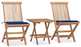 Set Da Pranzo Giardino Pieghevole 3 Pz Cuscino Massello Di Teak /