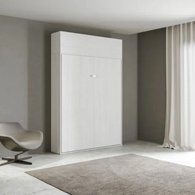 Letto a scomparsa a una piazza e mezza 120 cm con pensile KENTARO Bianco Frassino