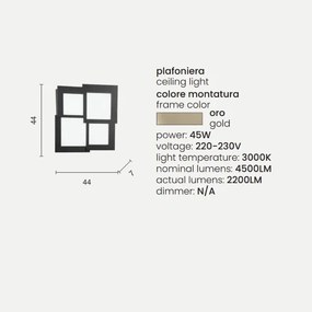 Plafoniera Led in metallo Oro e diffusore in acrilico PASSPARTOU 44x44 cm