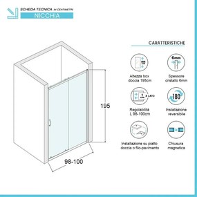 Porta doccia nicchia scorrevole 100 cm Icon con vetro trasparente