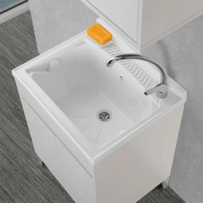 Vasca lavatoio 60x50 cm in resina bianca con pre fori per rubinetto