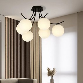 Lampadario da Soffitto in Acciaio e Vetro BOSTON 6 Nero 6xE14 Colore delle Sfere Bianco