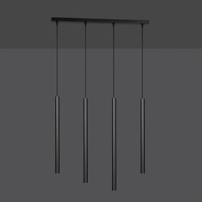 Lampadario 4 Luci Moderno Shu Acciaio Nero E Paralumi A Cilindri Sottili