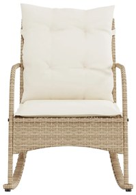 Sedia a dondolo da giardino con cuscini in polyrattan beige