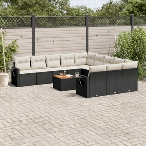 Set divani da giardino 12 pz con cuscini nero in polyrattan