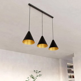Sospensione Nordica Ninhursag 3 Luci In Acciaio Nero E Oro