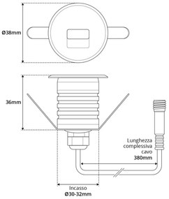 Faretto LED Bianco 1W IP67 Professional - per Gradini Colore Bianco Caldo 2.700K