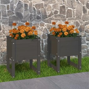 Fioriere 2 Pz Grigio 40x40x52,5 Cm İn Legno Massello Di Pino /