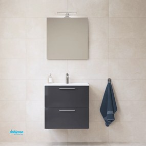 Mobile Bagno Sospeso "Mia" da 60 Cm Composto Da Due Cassetti Lavabo E Specchio Con Lampada Led Finitura Antracite