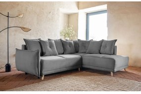Divano letto in velluto a coste grigio (angolo destro) Lazy Lukka - Miuform