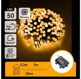 Aigostar - Catena LED natalizia da esterno 50xLED/8 funzioni 3xAA 5,3m IP44 bianco caldo