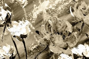 Quadro su tela – Fiori dipinti in versione seppia