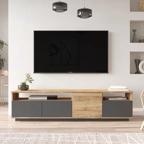 Mobile TV Da Terra 180 Cm Con Ante Frontali Antracite E Legno Nemus