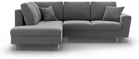 Divano angolare grigio chiaro allungabile e con contenitore (con penisola a sinistra/a L) con rivestimento in velluto Kyoto – Cosmopolitan Design