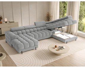Divano angolare grigio allungabile (con penisola a destra/a U) con rivestimento in bouclé Feraria – ELTAP