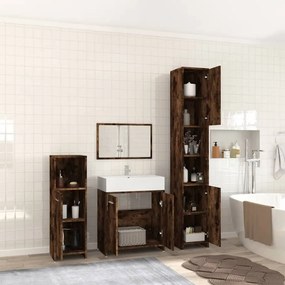 Set mobili da bagno 4 pz rovere fumo in legno multistrato