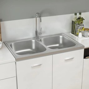 Lavello Cucina Doppia Vasca 800x500x155 Mm Argento Acciaio Inox /