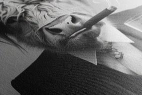 Quadro su tela – Mucca in abito con sigaro e whisky