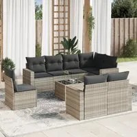 Set Divano da Giardino 9pz con Cuscini Grigio Chiaro Polyrattan 3251589