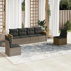 Set divano da giardino 6 pz con cuscini grigio in polyrattan