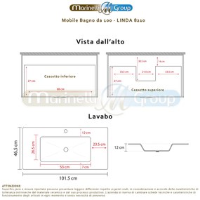 Mobile bagno LINDA100 Rovere Chiaro con lavabo e specchio - 8210 - CON LUCE LED