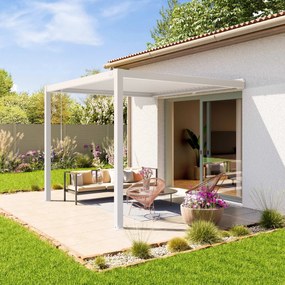 PRIMEYARD Pergola addossata in bianco 3x3, con tetto a lamelle in bianco - (400138)