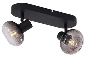 Faretto da soffitto rotondo nero con vetro fumé 2 luci - Teddy