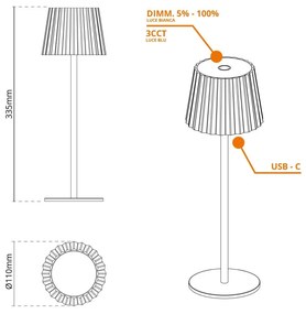 Lampada da Tavolo Ricaricabile 2.2W, IP54 CCT Dimmerabile - Nero Rigato Colore del corpo Nero