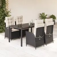 Set da Pranzo da Giardino 5 pz Nero con Cuscini in Polyrattan 3213061