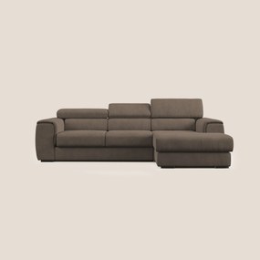 Zeno Divano angolare con pouf estraibile poggiapiedi in tessuto morbido impermeabile T02 marrone