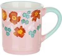 Tazza mug fiori 310 ml in porcellana azzurra e rosa