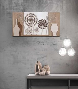Quadro moderno 59x119 cm legni sovrapposti figura dente di leone
