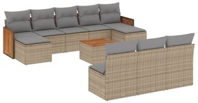Set divani da giardino 11 pz con cuscini beige in polyrattan
